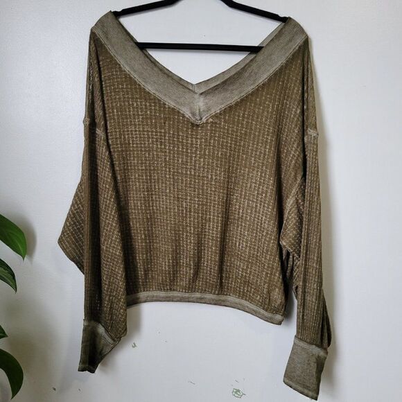 EUC FREE PEOPLE WE THE FREE WAFFLE SLUB KNIT SLOUCHY TOP SIZE XS - Picture 1 of 13